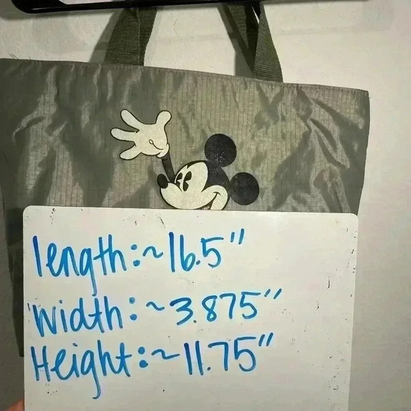 Disney Animations Army Green Tote Bag NWT Classic Glitter Sequin Mickey Mouse - Picture 9 of 9